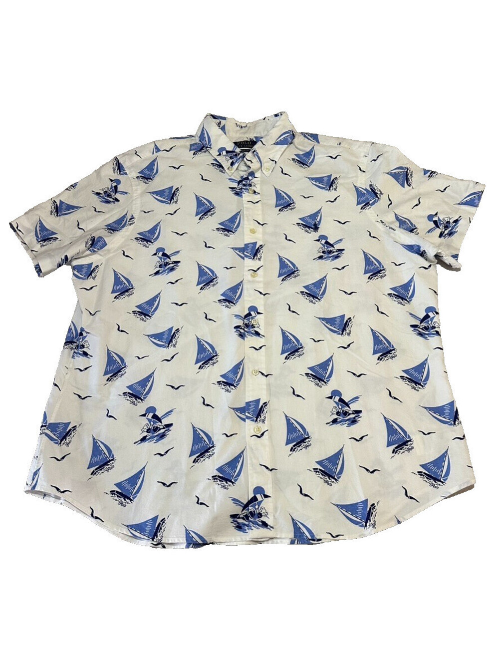 Polo Ralph Lauren Short Sleeve Shirt Men XXL Blue Sailboat Cotton Oxford Classic